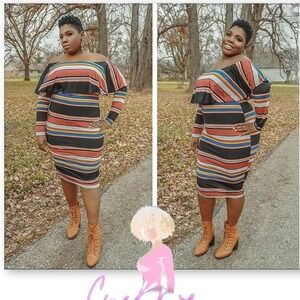 Sexy Diva Bodycon Dress Off Shoulder Stripe Sz 2XL